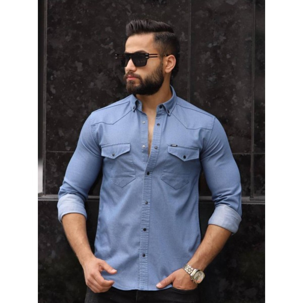 Dvision Slim Fit Çift Cepli Çıtçıt Düğmeli Kot Erkek Gömlek Erkek Gömlek Fiyatı