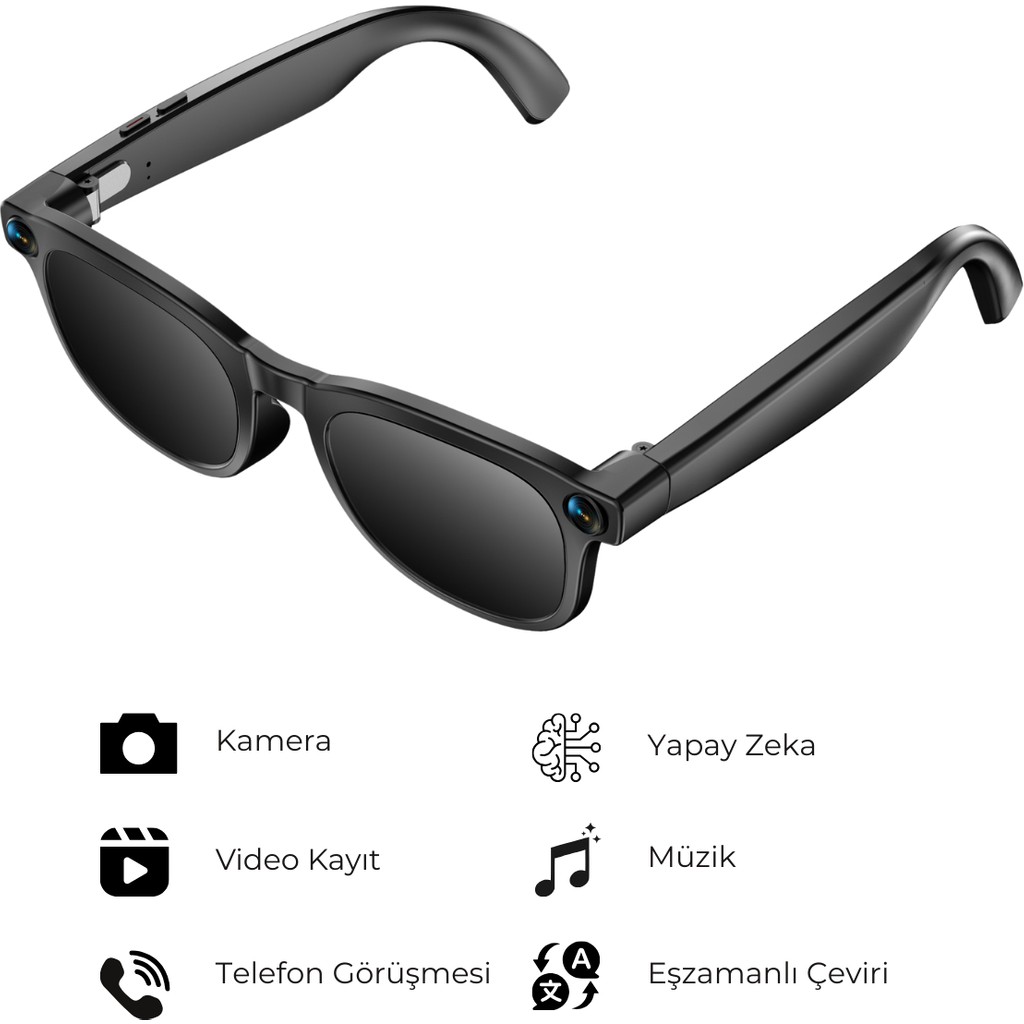 Dvyen G2 Pro Akıllı Yapay Zeka (Aı) Güneş Gözlüğü – Kamera Bluetooth Hafıza Müzik Aı Ast Canlı Çeviri Ipx5 - Siyah Akıllı Gözlük Fiyatı