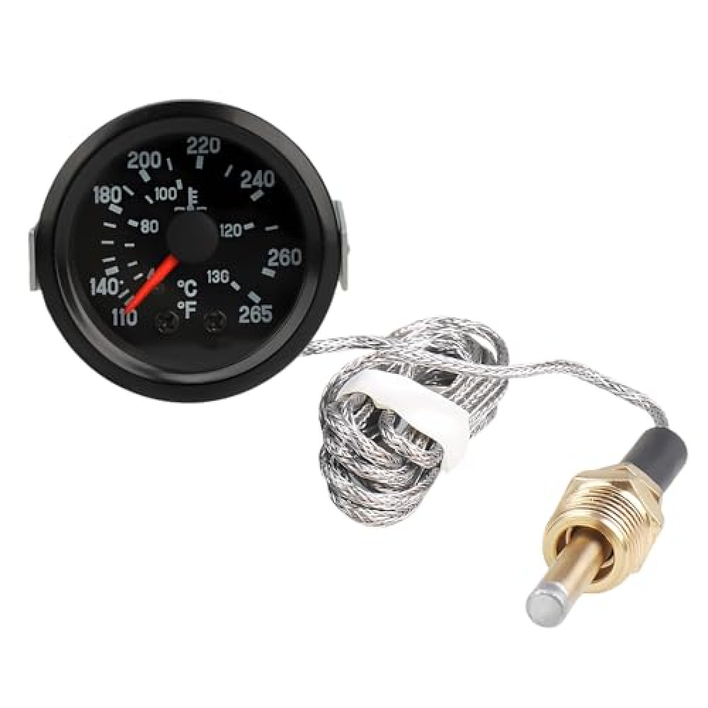 DXNQ Water Temperature Gauge, 2" 52mm 12V Pointer Mechanical Coolant Temp Gauge(40-130℃, 110-265℉), Dual Scale Yellow LED Light Water Thermometer with Sensor NPT 1/2 for Car Boat Marine Truck