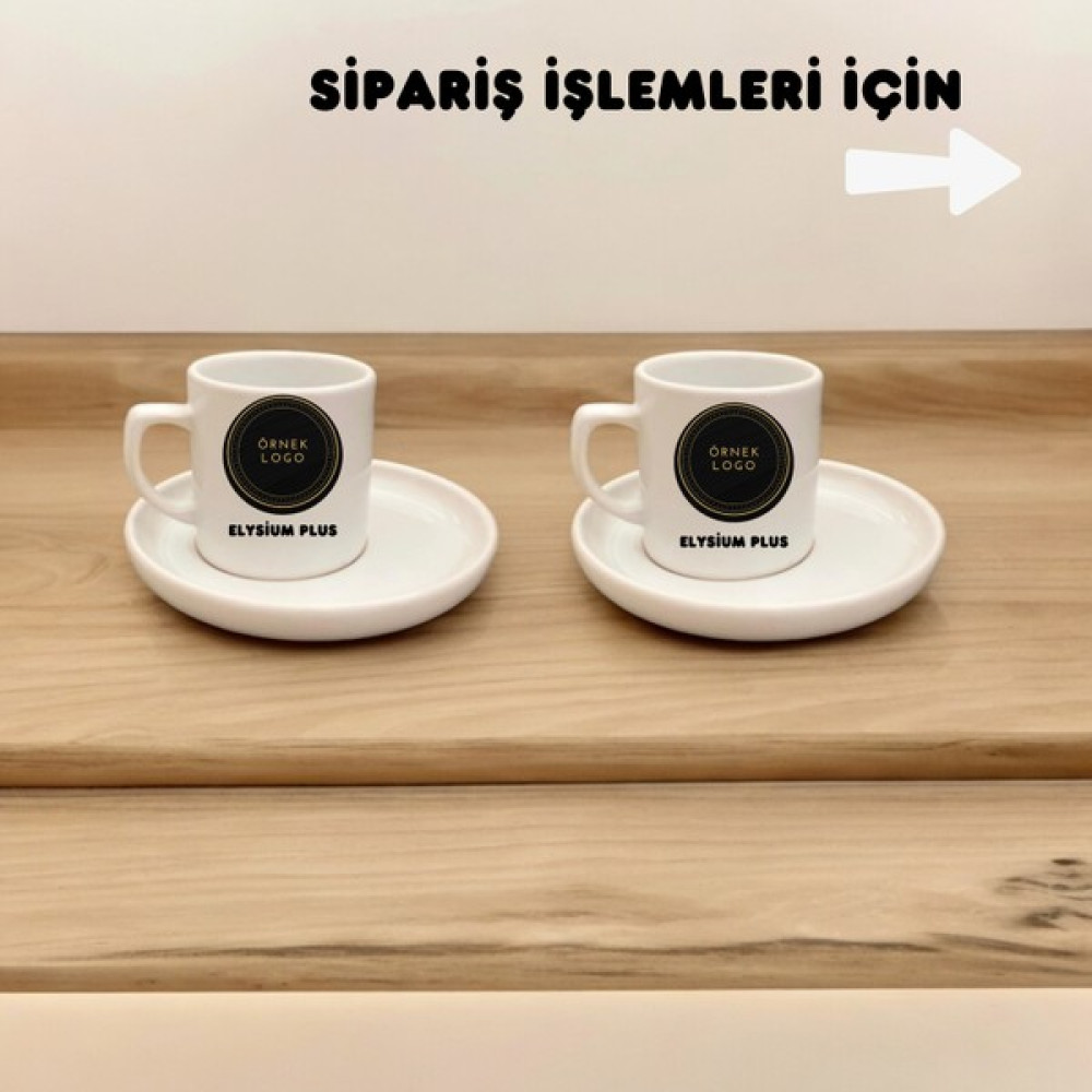 D&Y Gaudery Firmaya Özel Logolu Kahve Fincanı Isimli 2'li 4 Parça Türk Kahvesi Fincan Seti 4 Parça - Beyaz Fincan / Bardak / Kahve Takımı Fiyatı