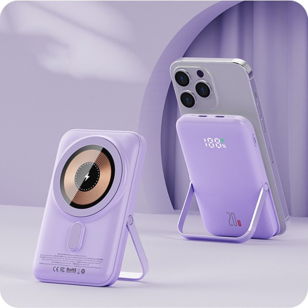 Dybox Ally Q15 10000MAH Pd 20W Magsafe Uyumlu Hızlı Şarj Powerbank Standlı - Mor Taşınabilir Şarj Cihazı - Powerbank Fiyatı