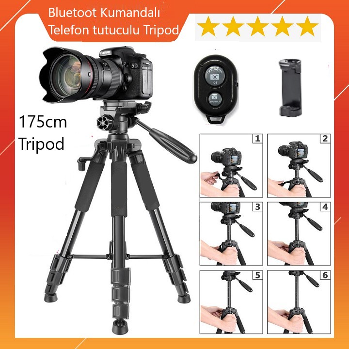 Dymax 175CM Tripod Cep telefonları İçin Bluetooth Kumandalı ve Taşıma Çantalı Profesyonel Tripod 3 Ayak Stand Tripot - Siyah Diğer Fiyatı