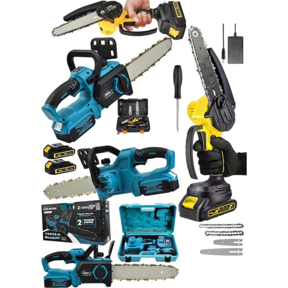 Dynamic Max 2'li Set 598 Vf Şarjlı F13000 Bakır Sargı Ağaç Odun Kesme Dal Budama Bıçkı Motoru 4 Akülü Dal Budama Makineleri Fiyatı