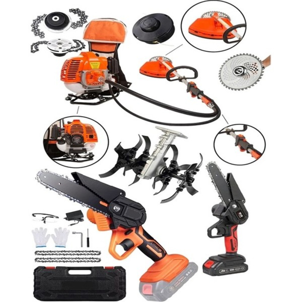 Dynamic Max 2'li Set 9 Hp Benzinli Sırt Tipi Çim Biçme Makinası ve 598VF Şarjlı Zinçirli Dal Budama Makinası Bahçe Makinesi Fiyatı