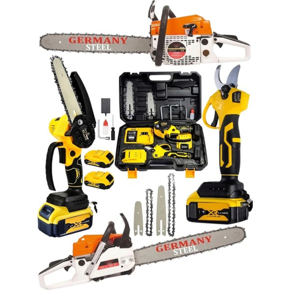 Dynamic Max 3'lü Set 7.9 Hp Benzinli Odun Ağaç Kesme Hızar Motoru 128VF Şarjlı Dal Budama Makası ve Testere 3set-Gry2 Bahçe Makinesi Fiyatı