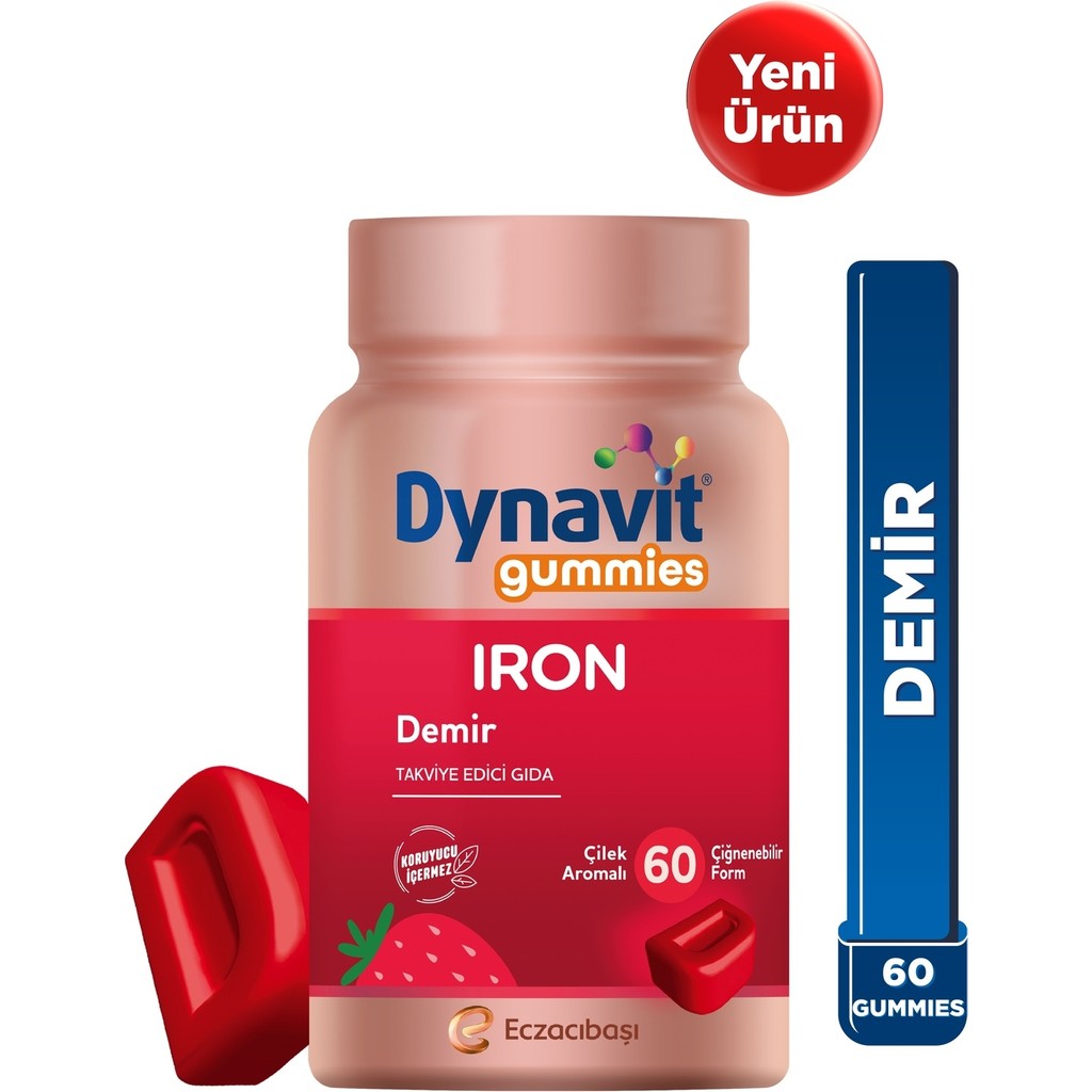 Dynavit Gummies Iron 60 Çiğnenebilir Form - Aile Boyu Kullanım – Demir - Enerji - Çilek Diğer Fiyatı