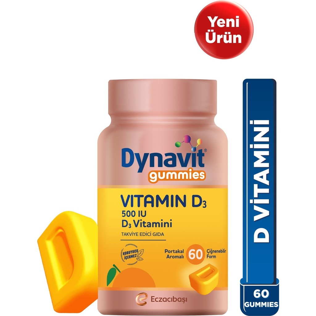 Dynavit Gummies Vitamin D3 60 Çiğnenebilir Form - Aile Boyu Kullanım – D Vitamini – Kas & Kemik & Bağışıklık - Portakal Diğer Fiyatı
