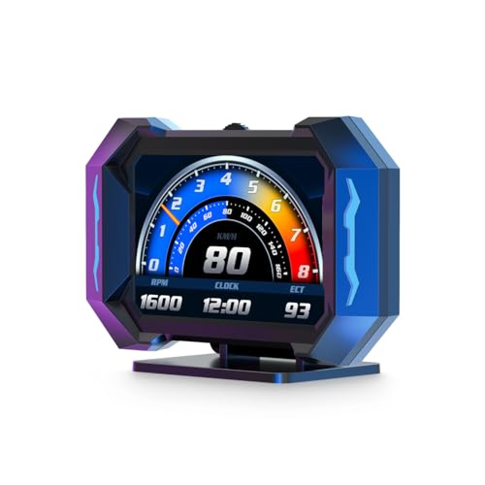 Dyno Racing OBD2 Gauge Car HUD Head Up Display Gauge,Car GPS HUD P25,car inclinometer,Boost Gauge,RPM Meter,Variety Interfaces,Customized Logo Setting with Multifunctional Gauge, black