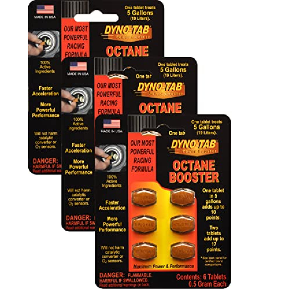 Dyno-tab Octane Booster 6-Tab Card, 3-Pack, Each Pack Adds Up to 17 Points, Lab Tested, Fast-Dissolving, 100% Active Ingredients - NO Solvents, Treats 16 gal/60 Liters, 45456-3pk