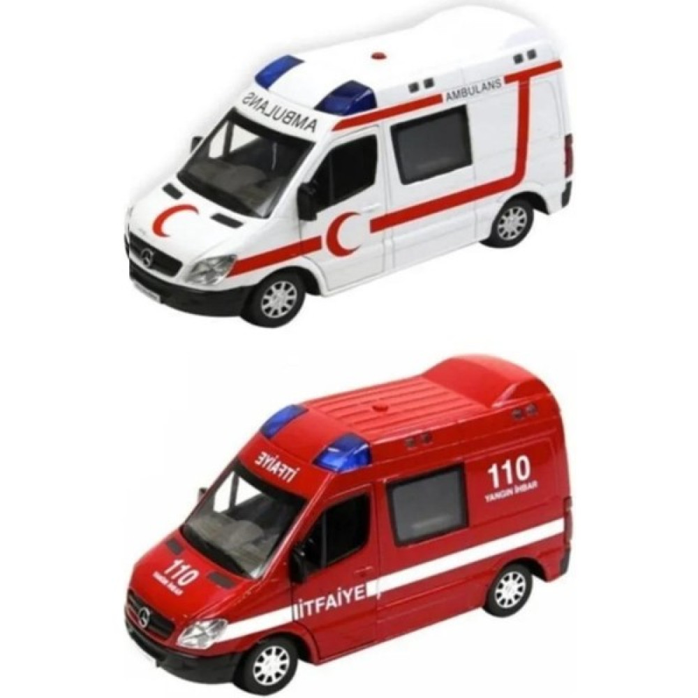 Dzc Kuzenler Avm 2 Adet Diecast Metal Itfaiye ve Ambulans Mercedes Sprinter Çek Bırak Işıklı Siren Sesli 14 cm Kapıları Açılır Oyuncak Araç Fiyatı