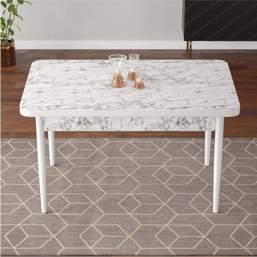 Dzgn Home 70 x 110 cm Beyaz Mermer Desen Mdf Masa Sabit Mutfak Masası, Yemek Masası - Beyaz - Mermer - Krem Yemek & Mutfak Masası Fiyatı