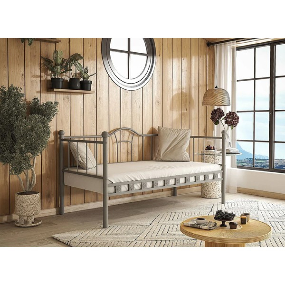 Dzgn Home Kamelya Sedir Metal Karyola - Gri - 90 x 190 cm Karyola Fiyatı