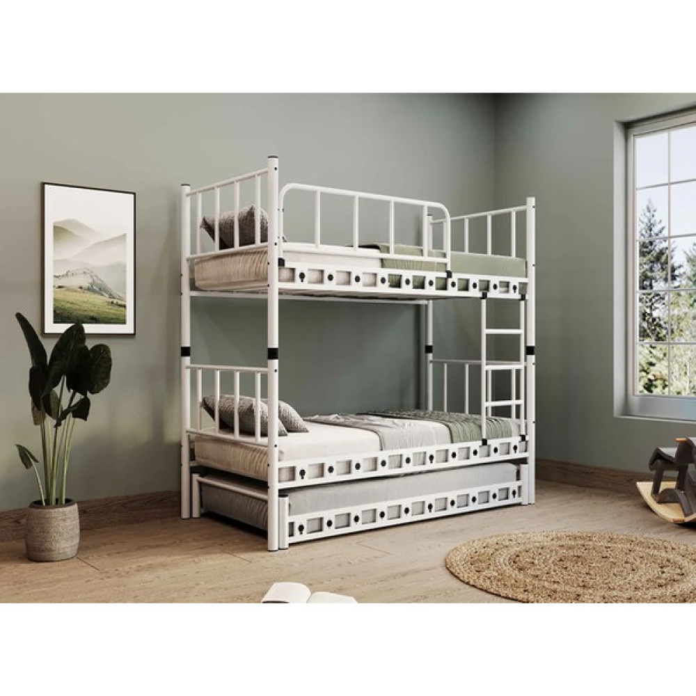 Dzgn Home Zambak Yavrulu Genç Çocuk Odası Metal Ranza ve Karyola - Beyaz - 90 x 200 cm Ranza Fiyatı