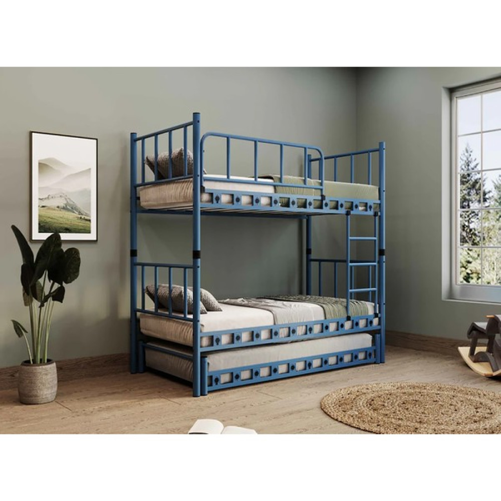 Dzgn Home Zambak Yavrulu Genç Çocuk Odası Metal Ranza ve Karyola - Lacivert - 90 x 190 cm Ranza Fiyatı