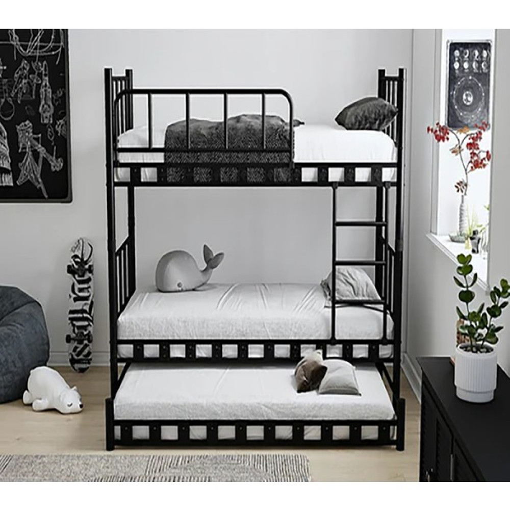 Dzgn Home Zambak Yavrulu Genç Çocuk Odası Metal Ranza ve Karyola - Siyah - 90 x 190 cm Ranza Fiyatı
