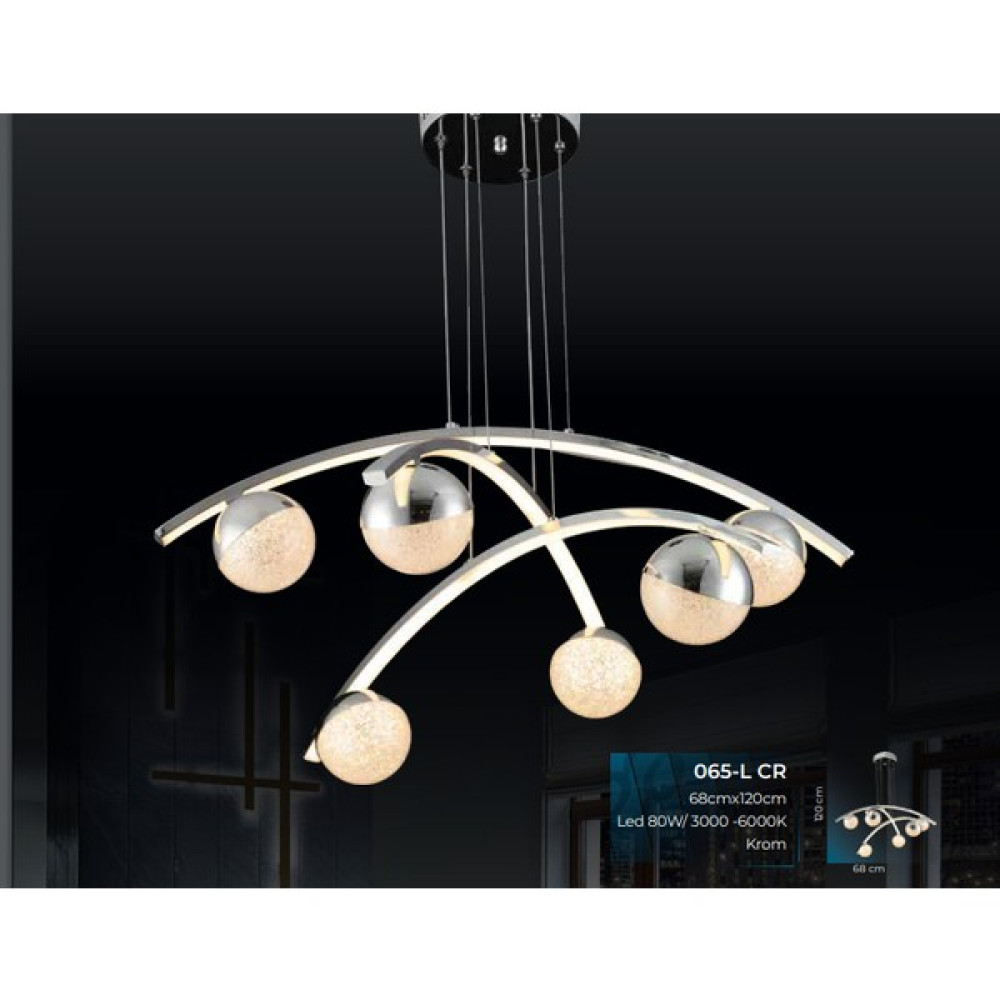E-065-L Cr LED Sarkıt Avize Spor ve Modern Tasarım Üç Renk - Krom - 6'lı Avize Fiyatı