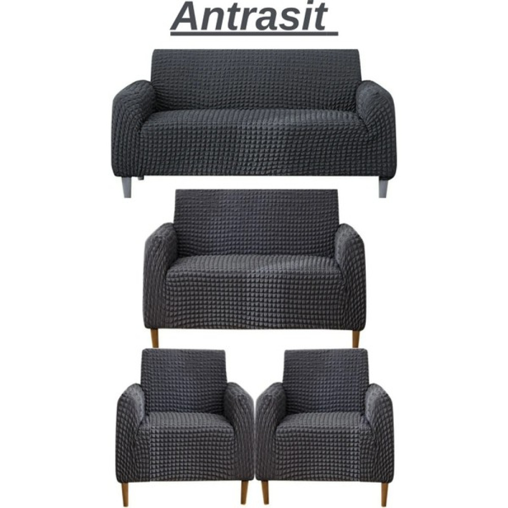 E Bahar 3+2+1+1 Bürümcük Koltuk Takımı Örtüsü. Boydan Eteksiz Streç Esnek Lastikli Çekyat Kanepe Kılıfı - 180 x 230 cm - Antrasit Koltuk & Kanepe Örtüsü Fiyatı