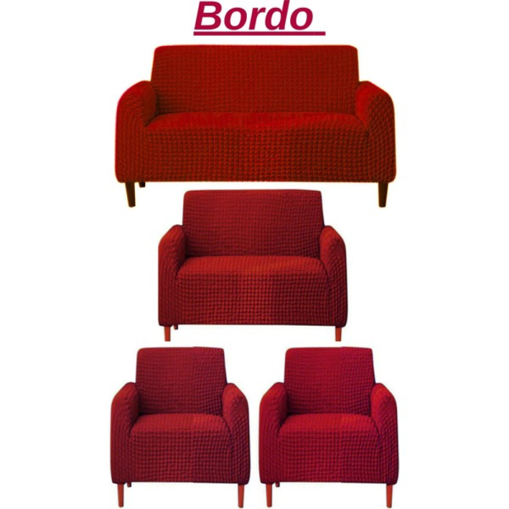 E Bahar 3+2+1+1 Bürümcük Koltuk Takımı Örtüsü. Boydan Eteksiz Streç Esnek Lastikli Çekyat Kanepe Kılıfı - 180 x 230 cm - Bordo Koltuk & Kanepe Örtüsü Fiyatı