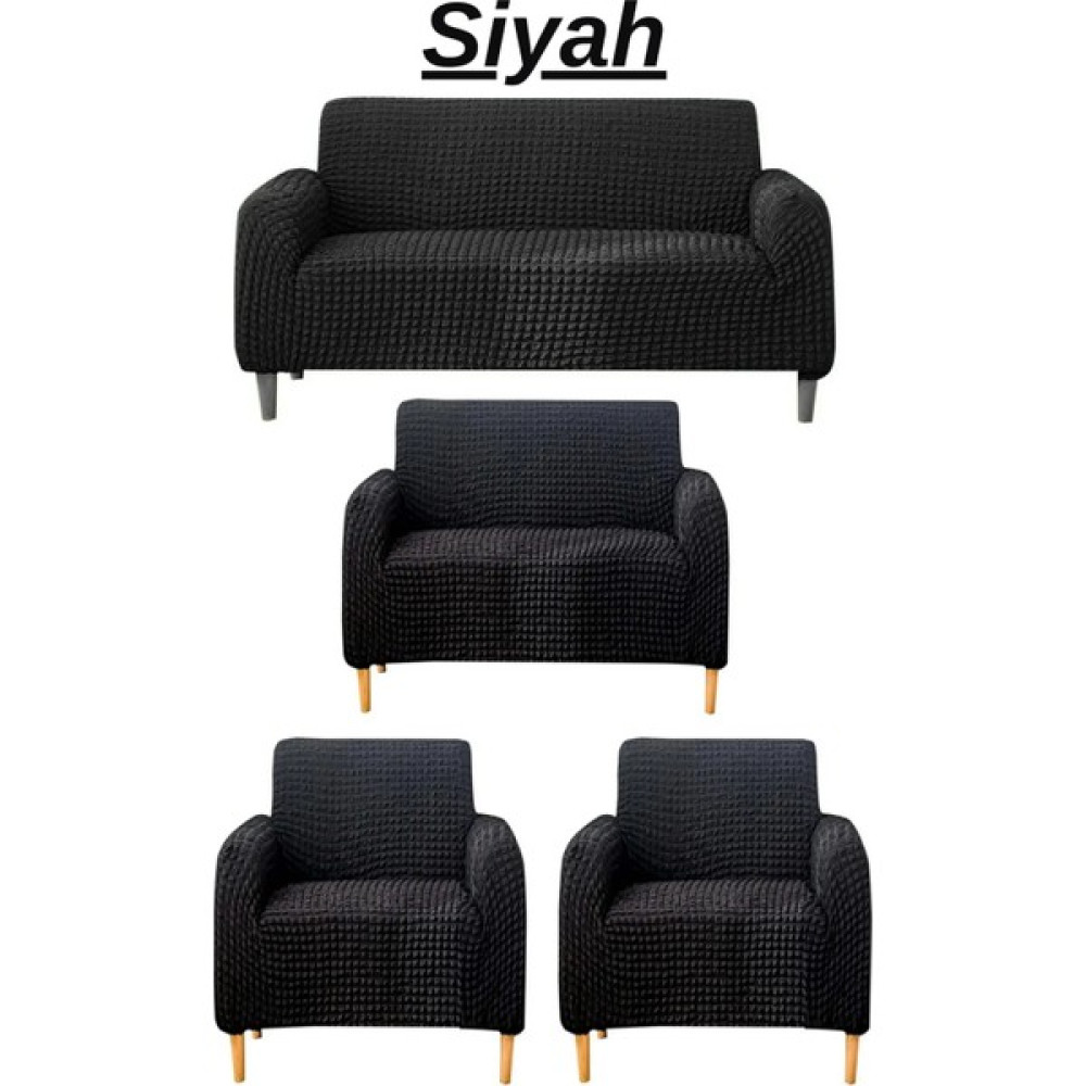 E Bahar 3+2+1+1 Bürümcük Koltuk Takımı Örtüsü. Boydan Eteksiz Streç Esnek Lastikli Çekyat Kanepe Kılıfı - 180 x 230 cm - Siyah Koltuk & Kanepe Örtüsü Fiyatı