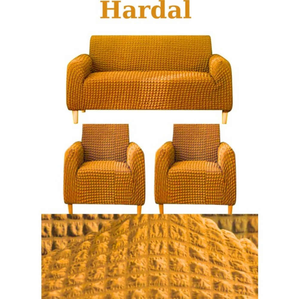 E Bahar Bürümcük 3+1+1 Koltuk Takımı Örtüsü. Boydan Eteksiz Streç Esnek Lastikli Çekyat Kanepe Kılıfı - 180 x 230 cm - Hardal Koltuk & Kanepe Örtüsü Fiyatı