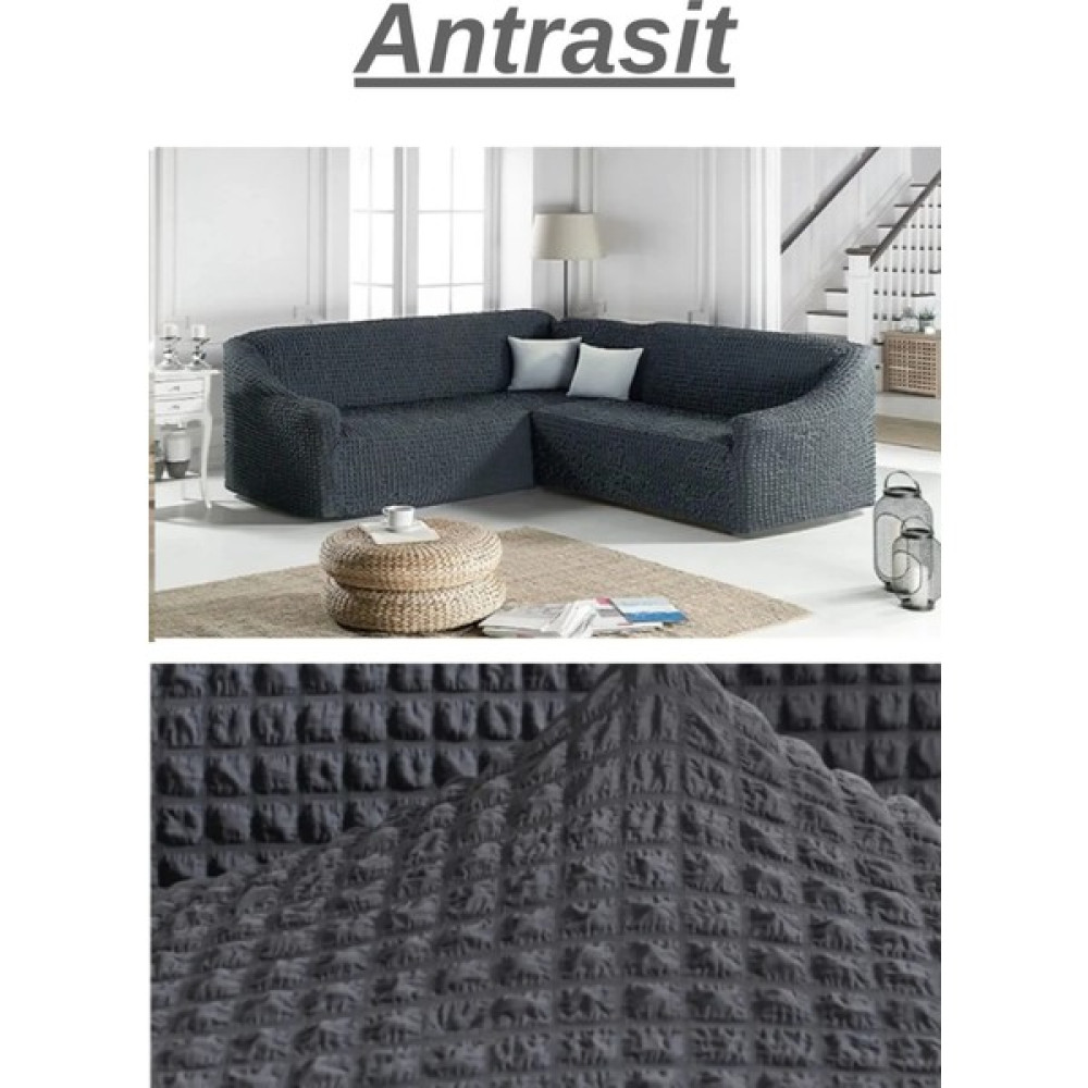 E Bahar Bürümcük L Köşe Koltuk Örtüsü. Boydan Eteksiz Streç Esnek Lastikli Çekyat Kanepe Kılıfı. - 300 x 350 cm - Antrasit Koltuk & Kanepe Örtüsü Fiyatı