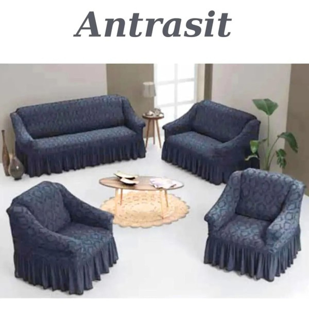 E Bahar Jakarlı 3+2+1+1 Koltuk Takımı Örtüsü. Lastikli, Esnek, Yıkanabilir Koltuk, Kanepe, Çekyat Kılıfı - 180 x 230 cm - Antrasit Koltuk & Kanepe Örtüsü Fiyatı