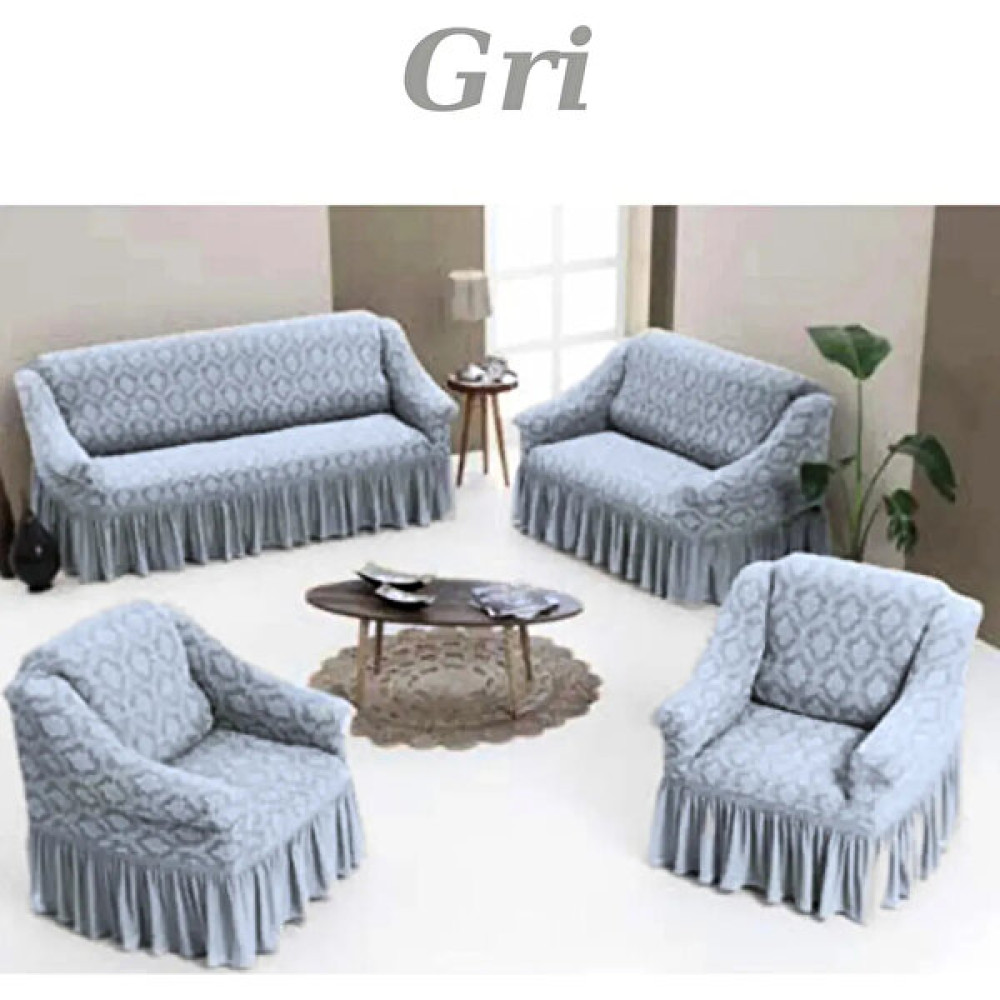 E Bahar Jakarlı 3+2+1+1 Koltuk Takımı Örtüsü. Lastikli, Esnek, Yıkanabilir Koltuk, Kanepe, Çekyat Kılıfı - 180 x 230 cm - Gri Koltuk & Kanepe Örtüsü Fiyatı