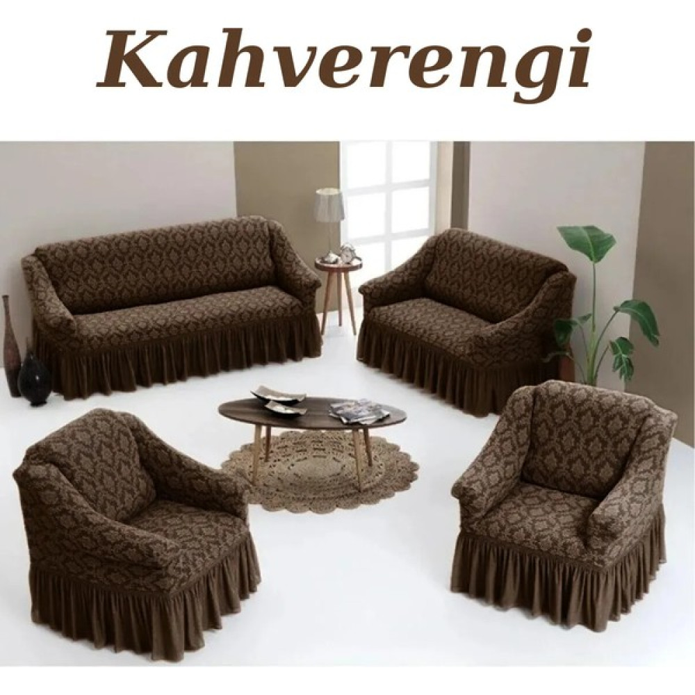 E Bahar Jakarlı 3+2+1+1 Koltuk Takımı Örtüsü. Lastikli, Esnek, Yıkanabilir Koltuk, Kanepe, Çekyat Kılıfı - 180 x 230 cm - Koyu Kahverengi Koltuk & Kanepe Örtüsü Fiyatı