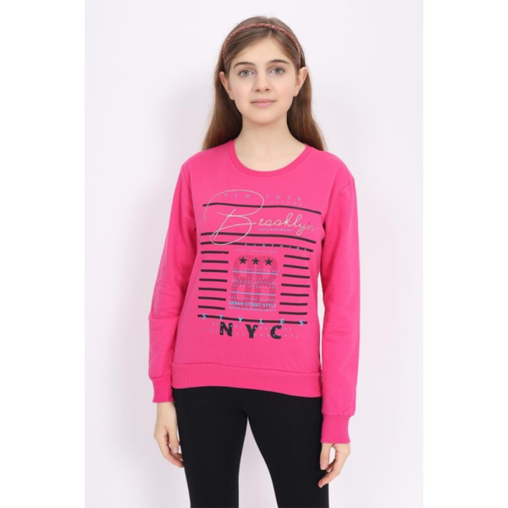 E Çocuk New York Brooklyn Baskılı Sweatshirt ECCK-OLC-3894-13 Kız Çocuk Sweatshirt Fiyatı