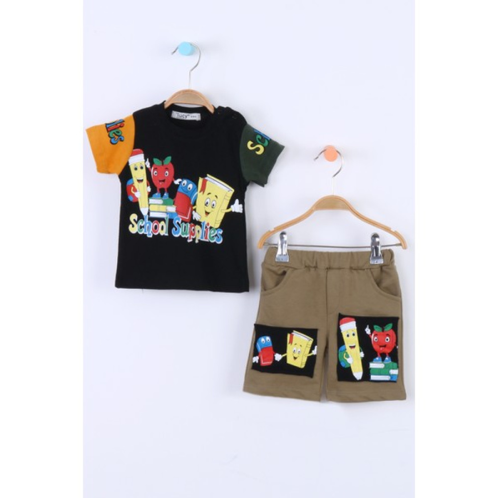 E Çocuk School Supplies Baskılı Takım ECCK-TKM-LCY-1471 Bebek Giysi Takım Fiyatı