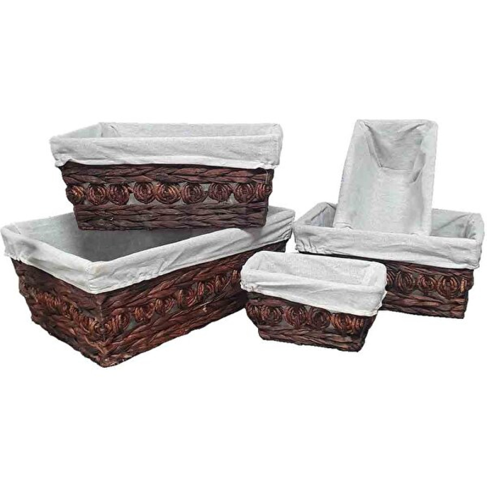 E-Decor Hasır Sepet 5 Parça Dikdörtgen Sepet-Organizer Banyo ve Dolap Düzenleyici Kahve Rengi 5 Li Set Sepet Sepet Fiyatı