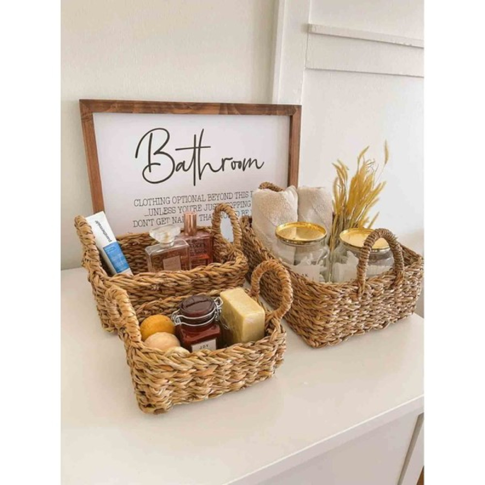 E-Decor Hasır Sepet Dikdörtgen Kulplu Lüx Organizer 3 Lü Banyo ve Dolap Düzenleyici Natürel Sepet Sepet Fiyatı