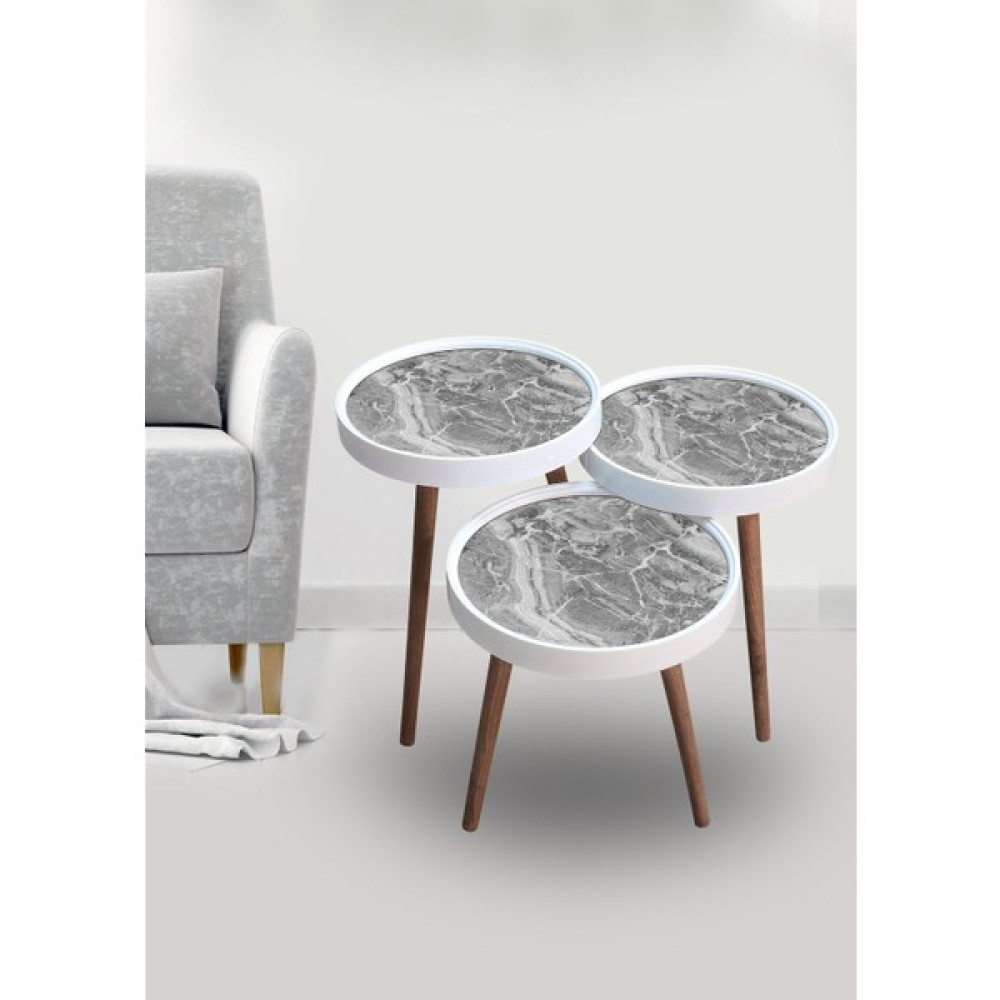 E-Decor Sehpa Retro Yuvarlak Gri Mermer Zigon Sehpa Fiyatı