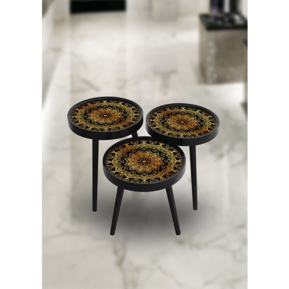 E-Decor Sehpa Yuvarlak Retro Siyah Motifli Zigon Sehpa Fiyatı