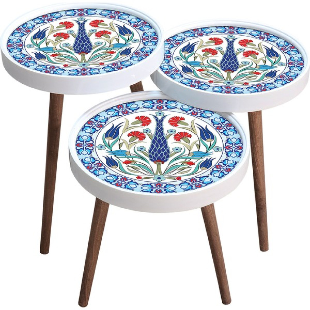 E-Decor Zigon Retro Sehpa 3 Lü Yuvarlak Motif Zigon Sehpa Fiyatı