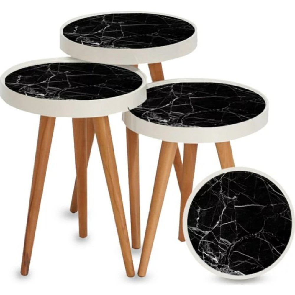 E-Decor Zigon Retro Sehpa 3 Lü Yuvarlak Siyah Mermer Zigon Sehpa Fiyatı