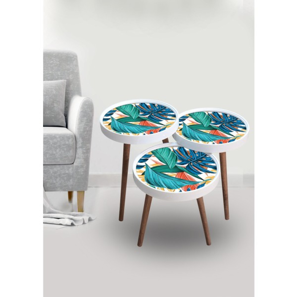 E-Decor Zigon Retro Sehpa 3 Lü Yuvarlak Yaprak Desen Zigon Sehpa Fiyatı
