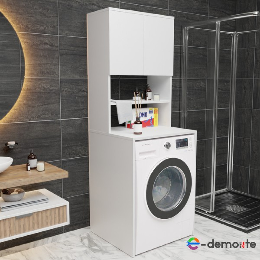 E-Demonte BD111 - Üstü Kapaklı Çamaşır Makinesi Dolabı Beyaz Banyo Dolabı / Mobilyası Fiyatı