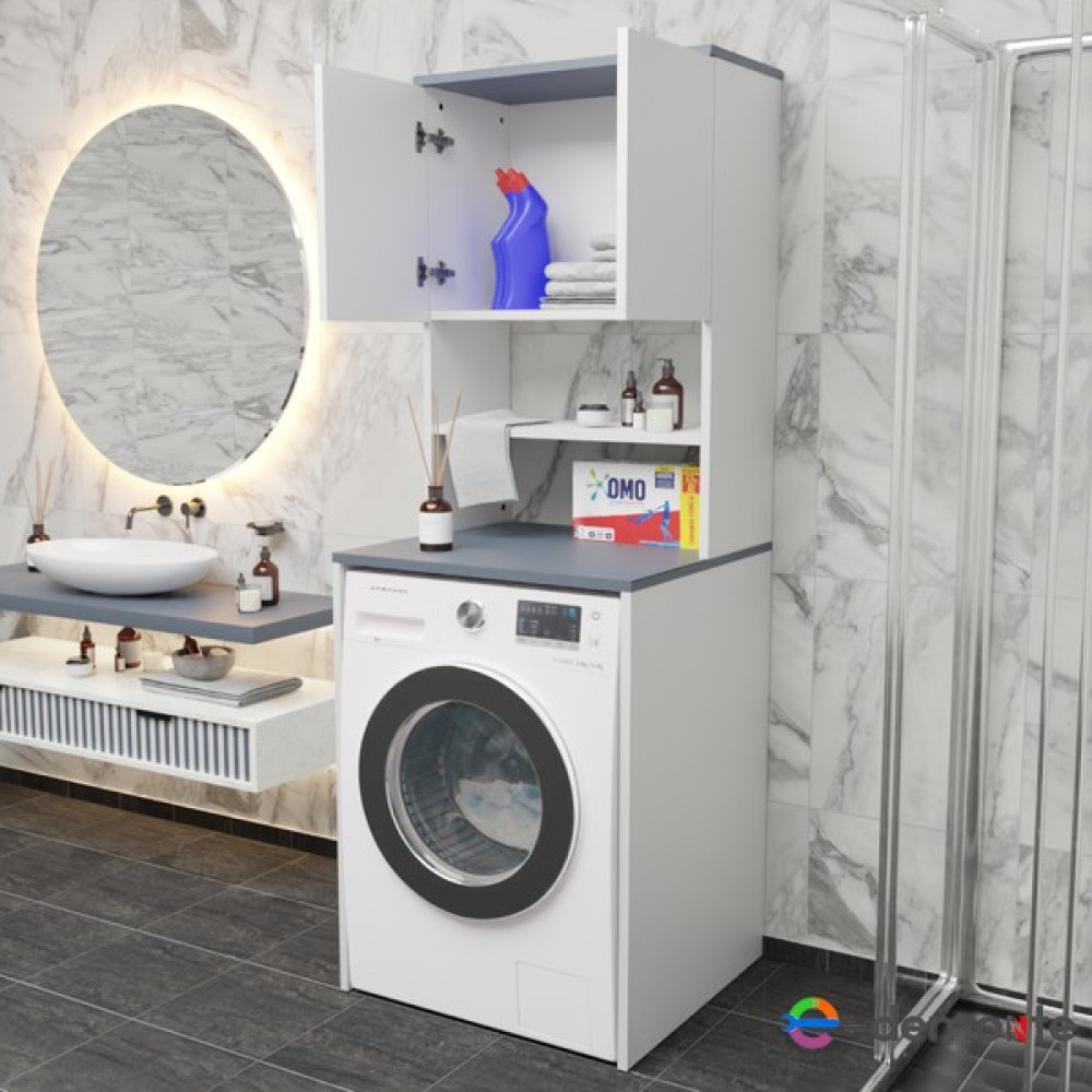 E-Demonte BD113 - Üstü Kapaklı Çamaşır Makinesi Dolabı Beyaz - Antrasit - Antrasit - Beyaz Banyo Dolabı / Mobilyası Fiyatı