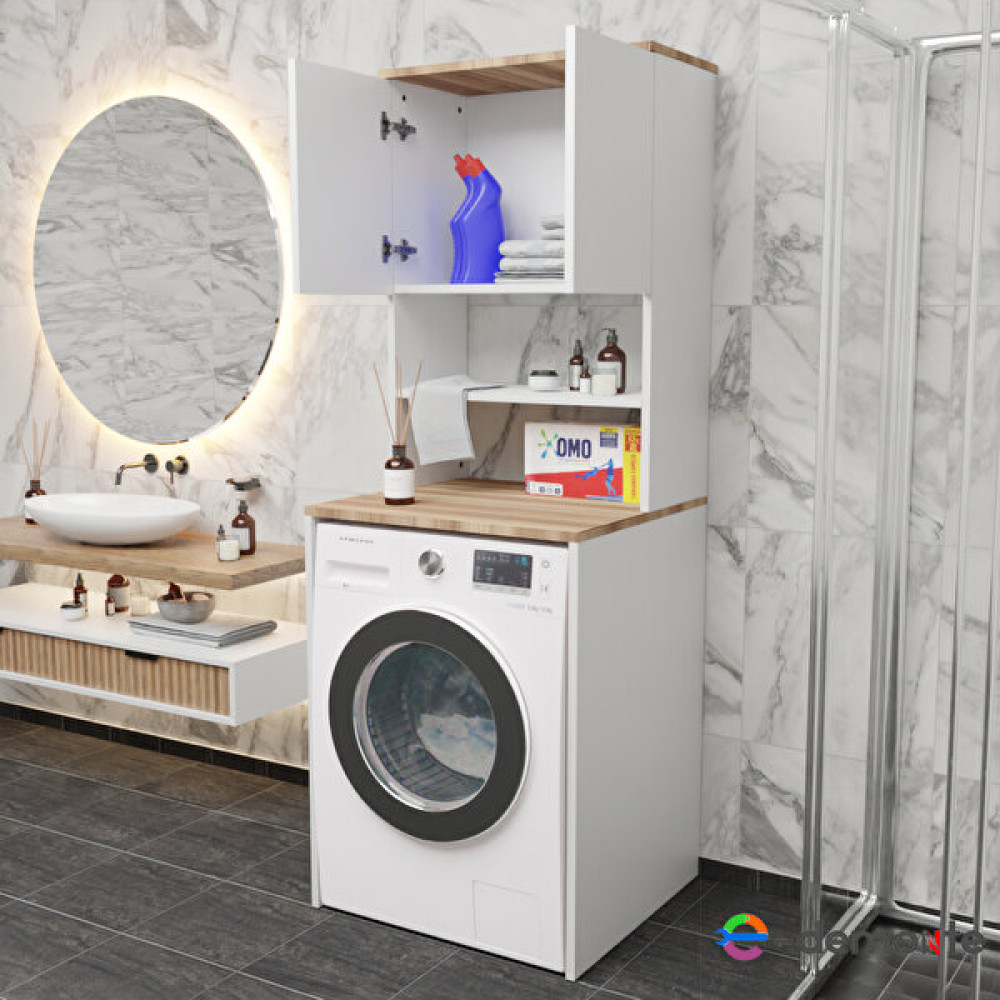 E-Demonte BD114 - Üstü Kapaklı Çamaşır Makinesi Dolabı Beyaz - Hazar - Beyaz - Ceviz Banyo Dolabı / Mobilyası Fiyatı