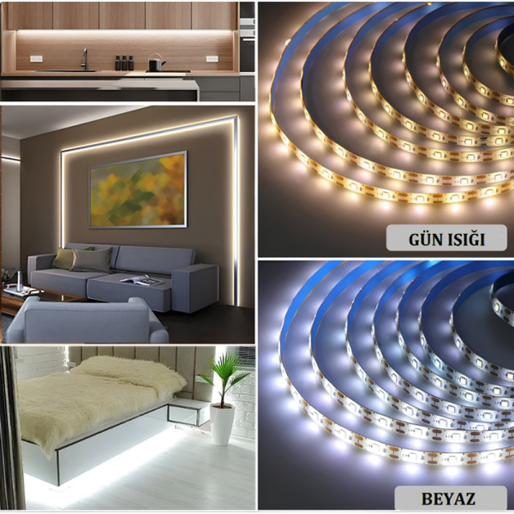 E-Tüccar Mutfak Tezgah Üstü (Dekoratif) 3 Metre Beyaz Şerit LED 12V Adaptör Aç Kapa (On-Off) Anahtarlı - 3 m - 6500K - Beyaz Işık Led Aydınlatmalar Fiyatı