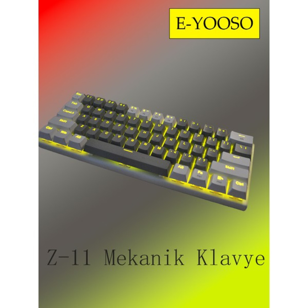 E-Yooso Z-11 Kırmızı Swıtch Metal Kasa %60 Mini Mekanik Oyuncu Klavyesi Hot Swap Antighost Kablolu Sarı LED - KIRMIZI SWITCH Oyuncu Klavyesi Fiyatı