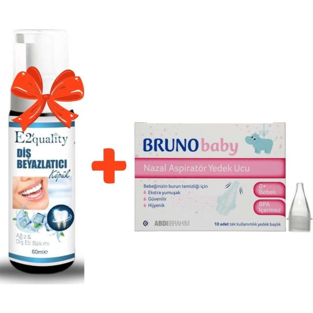 E2'quality Diş Beyazlatıcı Köpük + Bruno Baby Nazal Aspiratör Yedek Ucu 10 Adet Diş Macunları Fiyatı