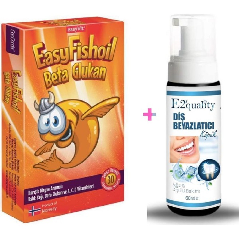 E2'Quality E2'quality Diş Beyazlatıcı Köpük + Easyvit Easyfishoil Beta Glukan Çiğnenebilir 30 Jel Form - 1 Diş Macunları Fiyatı