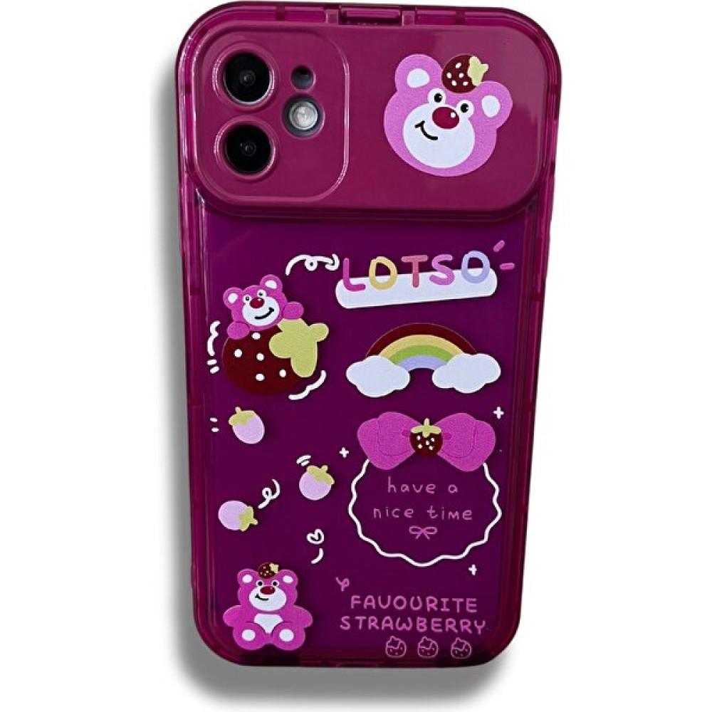 Eaksesuarnet Apple iPhone 11 Uyumlu Aynalı Standlı Lotso Ayıcık Figürlü Baskılı Pembe Telefon Kılıfı - Koyu Pembe Cep Telefonu Kılıfı Fiyatı