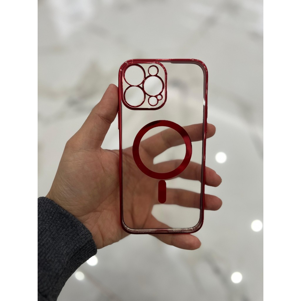 Eaksesuarnet Apple iPhone 13 Pro Max Magsafe Lazer Silikon Renkli Şeritli Telefon Kılıfı Kamera Lensi Açık - Kırmızı Cep Telefonu Kılıfı Fiyatı