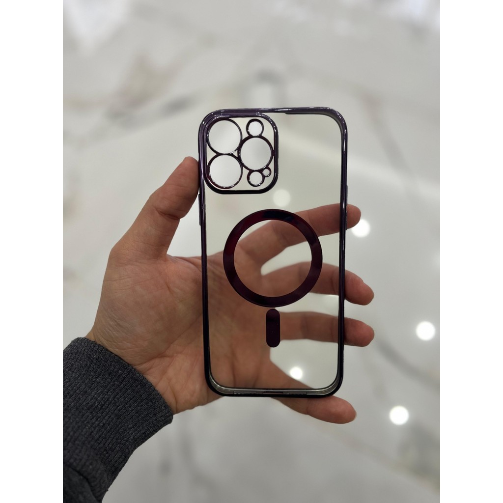 Eaksesuarnet Apple iPhone 13 Pro Max Magsafe Lazer Silikon Renkli Şeritli Telefon Kılıfı Kamera Lensi Açık - Mor Cep Telefonu Kılıfı Fiyatı