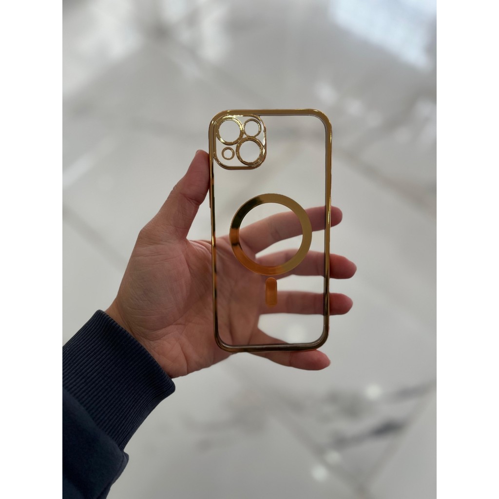 Eaksesuarnet Apple iPhone 14 Plus Magsafe Lazer Silikon Renkli Şeritli Telefon Kılıfı Kamera Lensi Açık - Gold Cep Telefonu Kılıfı Fiyatı