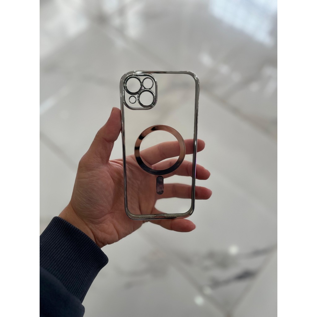 Eaksesuarnet Apple iPhone 14 Plus Magsafe Lazer Silikon Renkli Şeritli Telefon Kılıfı Kamera Lensi Açık - Gümüş Cep Telefonu Kılıfı Fiyatı