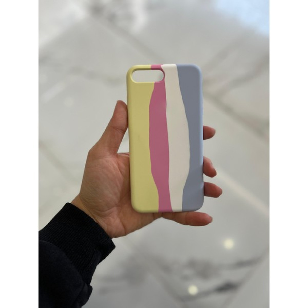 Eaksesuarnet iPhone 7plus/8plus Uyumlu Rainbow Renkli Şeritli Lansman Silikon Darbe Emici Telefon Kılıfı - Sarı - Mor Cep Telefonu Kılıfı Fiyatı